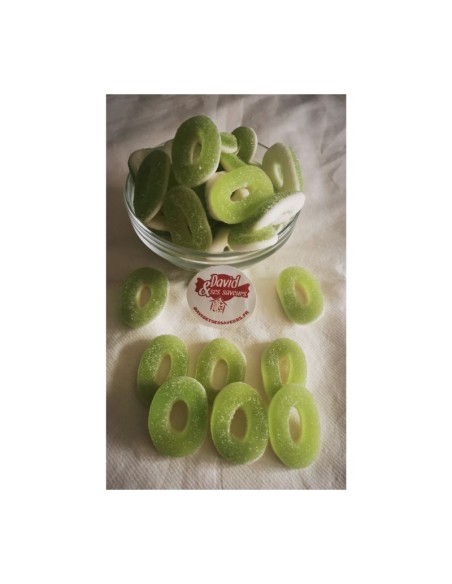 Confiserie gélifiée gélatine Marque Trolli Anneaux rondelle pomme vert