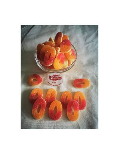 Confiserie gélifiée gélatine Marque Trolli Anneaux, rondelle pêche....