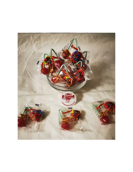 Confiserie Dragéifiée Marque Fizzy Sucette cerise jumelle davidetsess.