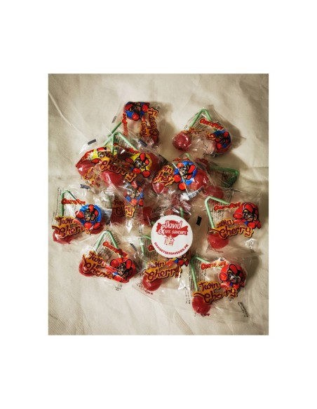 Confiserie Dragéifiée Marque Fizzy Sucette cerise jumelle davidetsess.