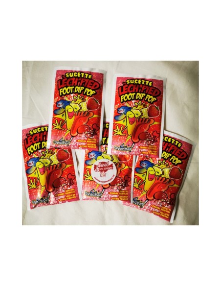 Confiserie dragéifiée poudre Marque Brabo Sucette pied fraise poudre..