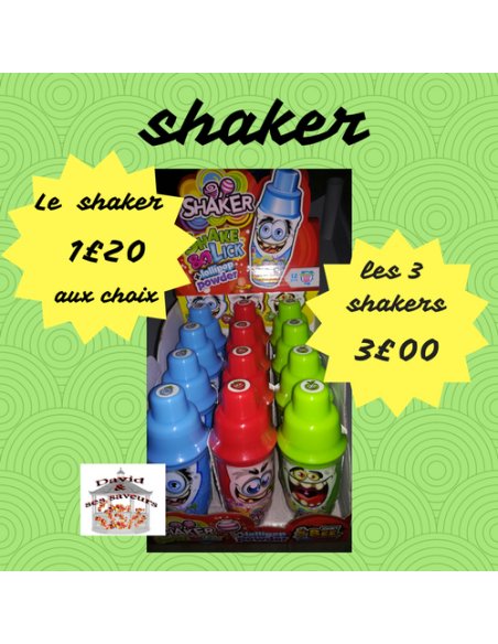 Confiserie sucette poudre Marque Brabo Shaker fraise framboise pomme..