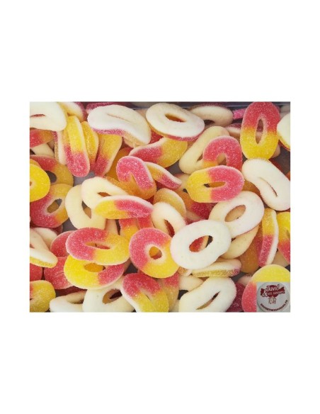 Confiserie gélifiée gélatine Marque Trolli Anneaux, rondelle pêche....