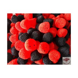 Confiseries gommes gélifiées perlées de billes rouges et noirs Donkers