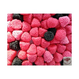 Confiseries gommes gélifiées perlées de billes rouges et noirs Haribo.