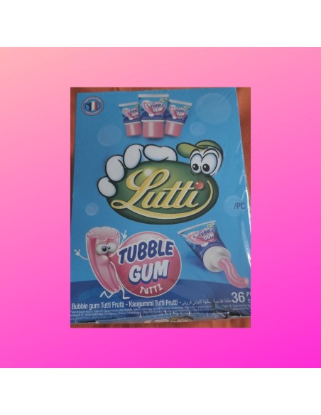 Confiserie pâte à mâcher Marque Lutti Tubble gum saveur tutti frutti.